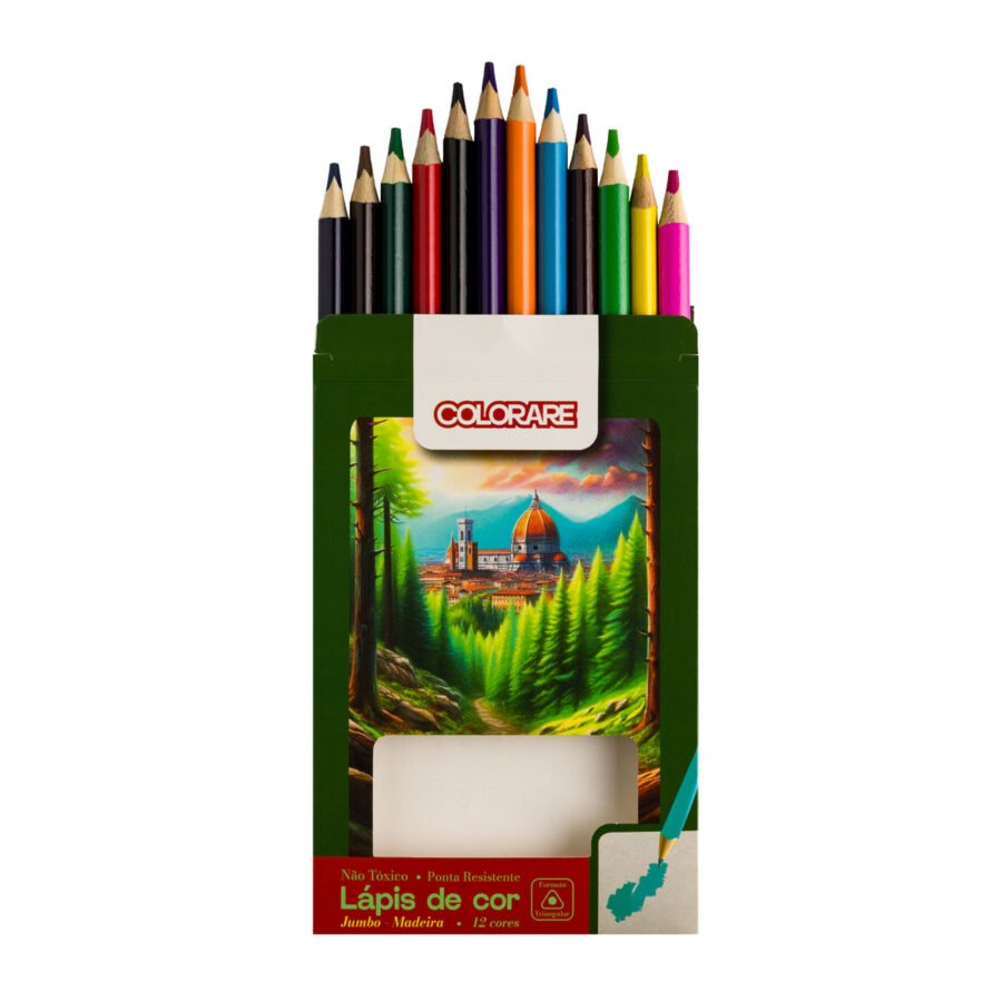 Lápis De Cor Triangular Curto 12 Cores